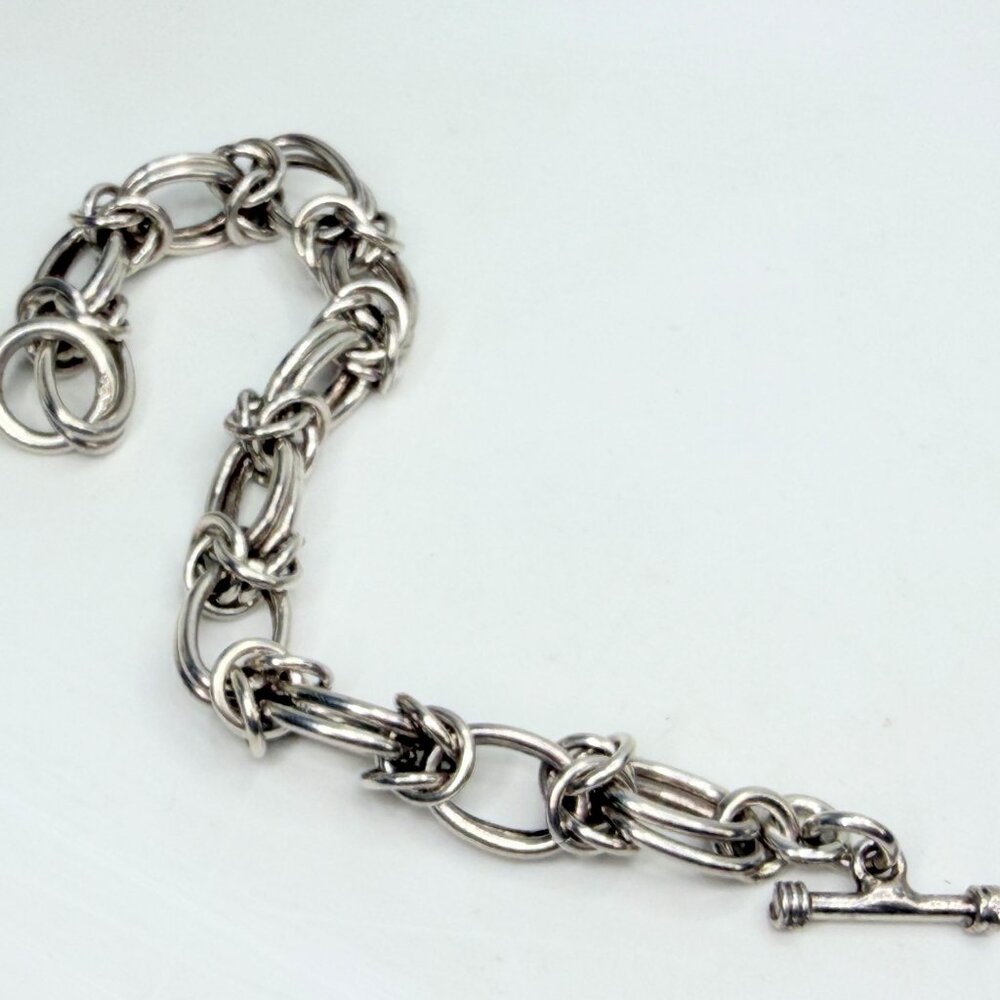 Solid Sterling Silver Multi Link Chain Bracelet H… - image 4